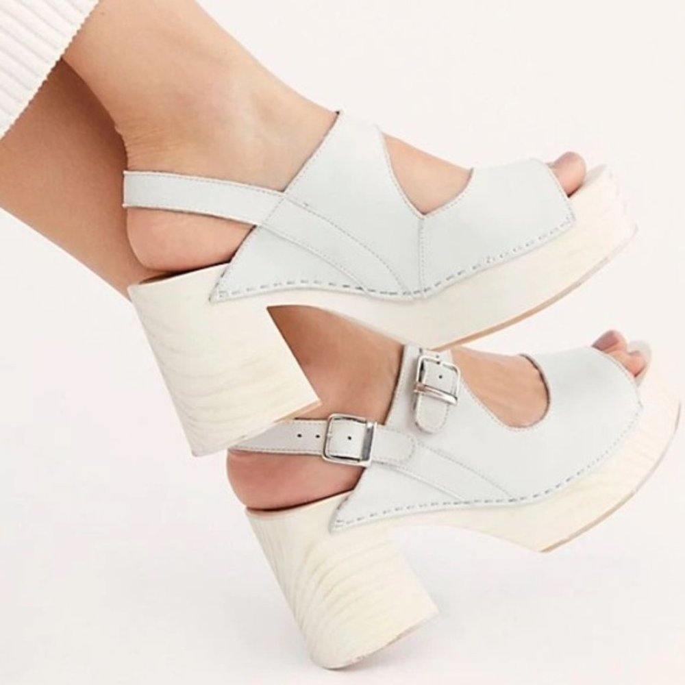 FREE PEOPLE NWOB Belem's Platform Wooden Clogs Shoes White 9.5